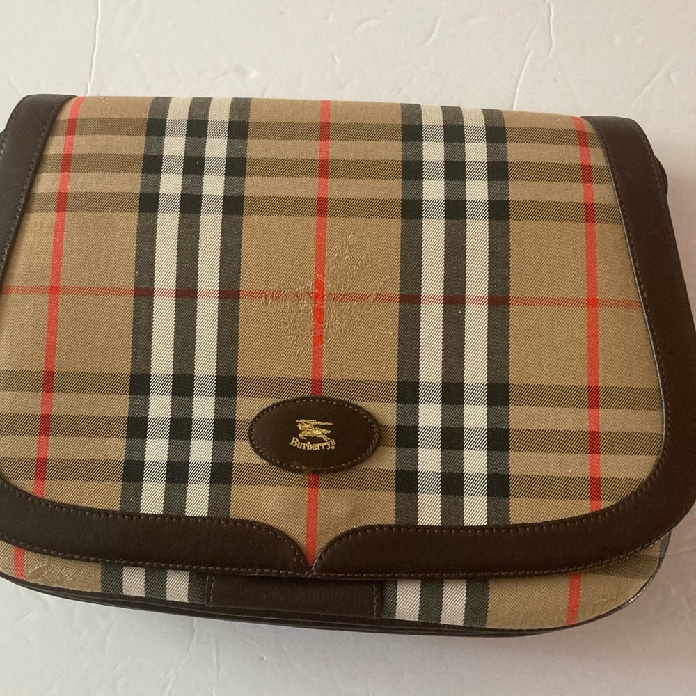 Burberry Crossbody bag Check Tan,Brown,Red.Beautiful Vintage